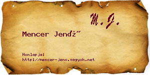 Mencer Jenő névjegykártya